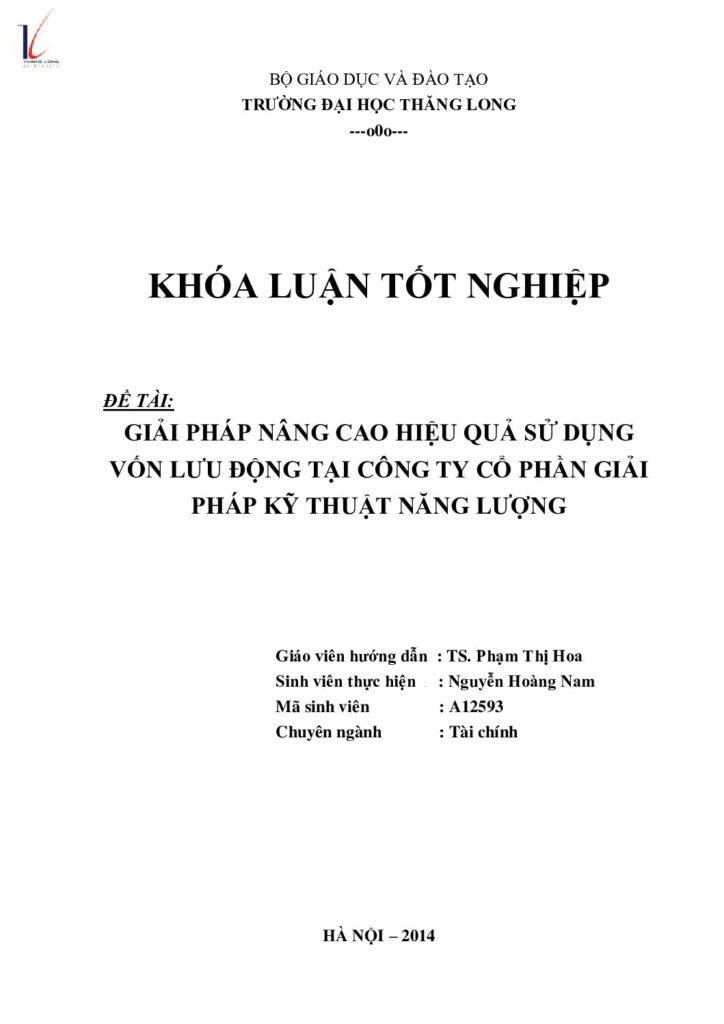 Giai phap nang cao hieu qua su dung von luu dong tai Cong ty Co phan giai phap ky thuat nang luong pdf