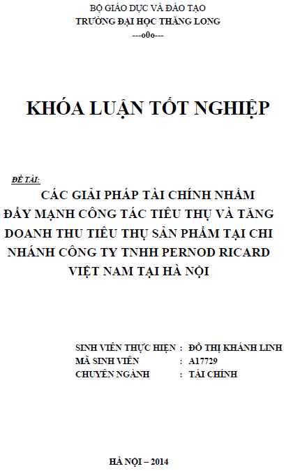 cac giai phap tai chinh nham day manh cong tac tieu thu va tang doanh thu tieu thu san pham tai chi nhanh cong ty tnhh pernod ricard viet nam tai ha noi