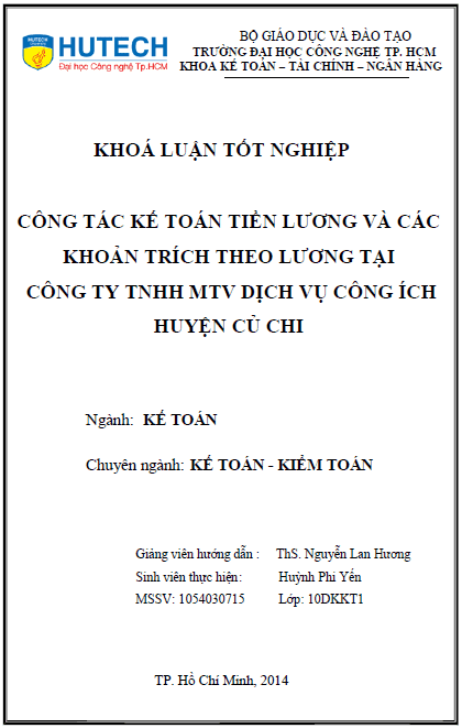 cong tac ke toan tien luong va cac khoan trich theo luong tai cty tnhh mtv dich vu cong ich huyen cu chi