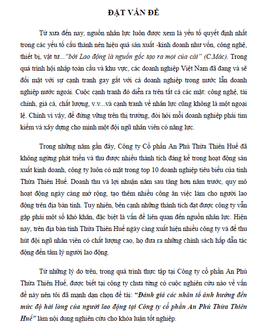 danh gia cac nhan to anh huong den muc do hai long cua nguoi lao dong tai cong ty co phan an phu thua thien hue 1