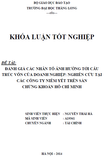 danh gia cac nhan to anh huong toi cau truc von cua doanh nghiep nghien cuu tai cac cong ty niem yet tren san chung khoan ho chi minh
