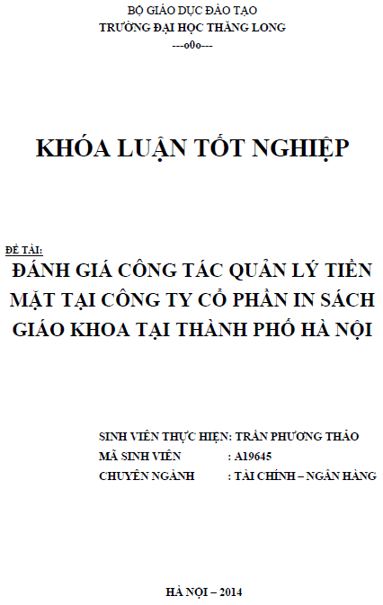 danh gia cong tac quan ly tien mat tai cong ty co phan in sach giao khoa tai thanh pho ha noi