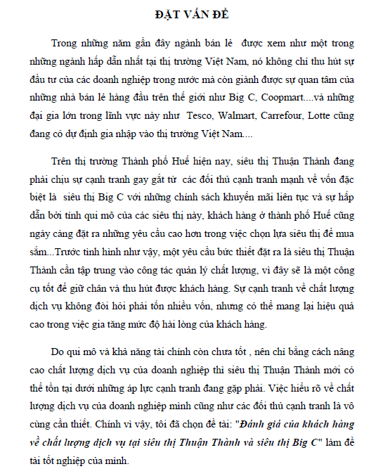 danh gia cua khach hang ve chat luong dich vu tai sieu thi thuan thanh va sieu thi big c 1