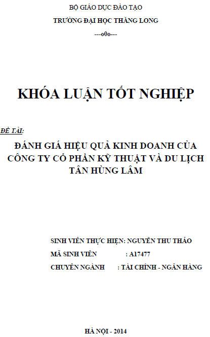 danh gia hieu qua kinh doanh cua cong ty co phan ky thuat va du lich tan hung lam