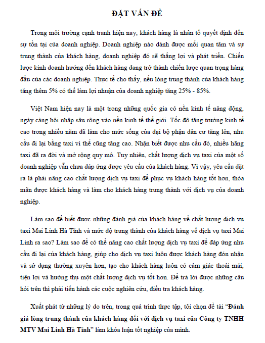 danh gia long trung thanh cua khach hang doi voi dich vu taxi cua cong ty tnhh mtv mai linh ha tinh 1