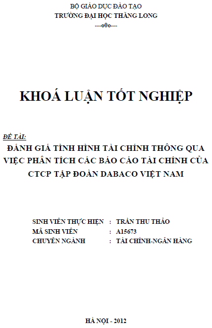 danh gia tinh hinh tai chinh thong qua viec phan tich cac bao cao tai chinh cua cong ty co phan tap doan dabaco viet nam