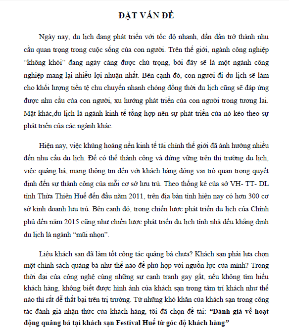 danh gia ve hoat dong quang ba tai khach san festival hue tu goc do khach hang