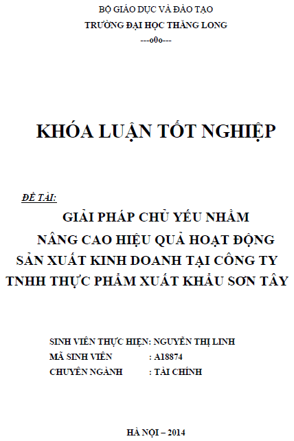 giai phap chu yeu nham nang cao hieu qua hoat dong san xuat kinh doanh tai cong ty tnhh thuc pham xuat khau son tay