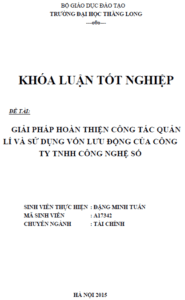 Giải pháp hoàn thiện công tác quản lý và sử dụng vốn lưu động của Công ty TNHH Công nghệ số 19 giai phap hoan thien cong tac quan ly va su dung von luu dong cua cong ty tnhh cong nghe so