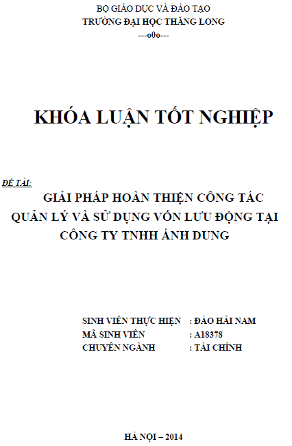 giai phap hoan thien cong tac quan ly va su dung von tai cong ty tnhh anh dung
