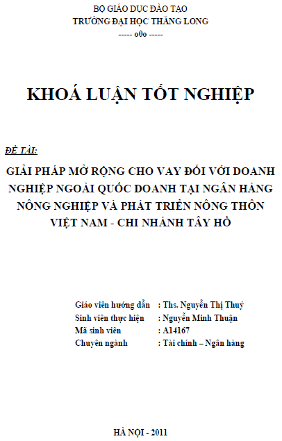 giai phap mo rong cho vay doi voi doanh nghiep ngoai quoc doanh tai ngan hang nong nghiep va phat trien nong thon viet nam chi nhanh tay ho
