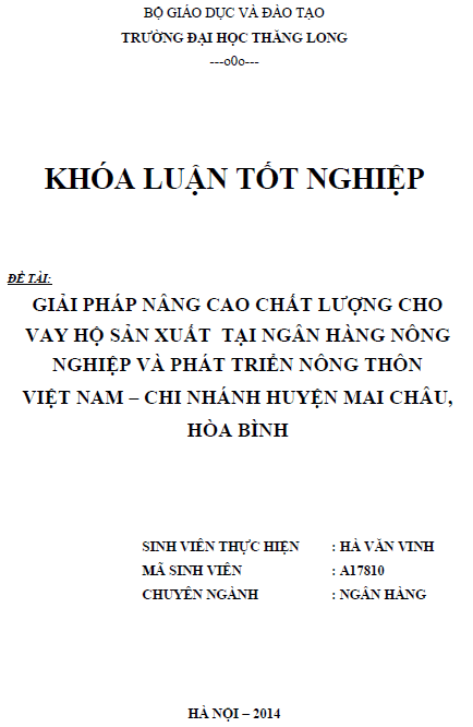giai phap nang cao chat luong cho vay ho san xuat tai ngan hang nong nghiep va phat trien nong thon viet nam chi nhanh huyen mai chau tinh hoa binh