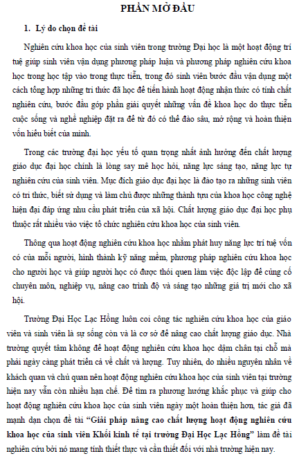 giai phap nang cao chat luong hoat dong nghien cuu khoa hoc cua sinh vien khoi kinh te tai truong dai hoc lac hong