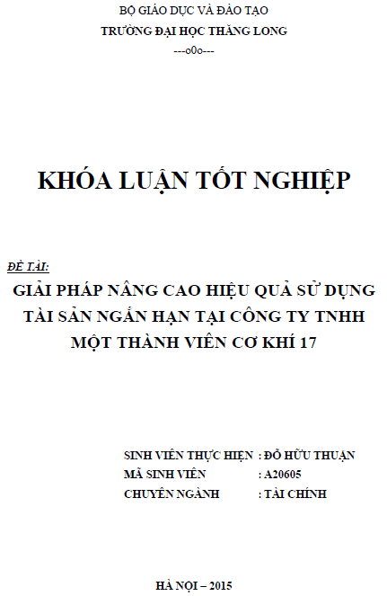 giai phap nang cao hieu qua su dung tai san ngan han tai cong ty tnhh mot thanh vien co khi 17