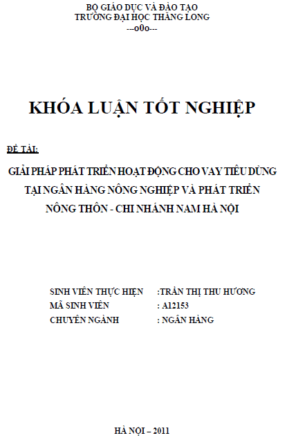 giai phap phat trien hoat dong cho vay tieu dung tai ngan hang nong nghiep va phat trien nong thon chi nhanh nam ha noi