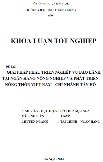 giai phap phat trien nghiep vu bao lanh tai ngan hang nong nghiep va phat trien nong thon viet nam chi nhanh tay ho