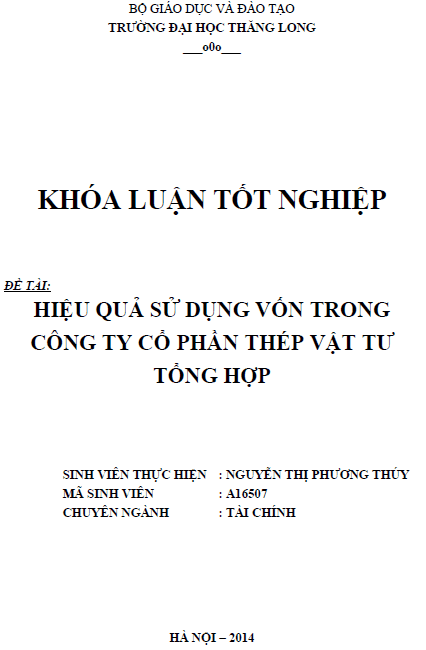 hieu qua su dung von trong cong ty co phan thep vat tu tong hop