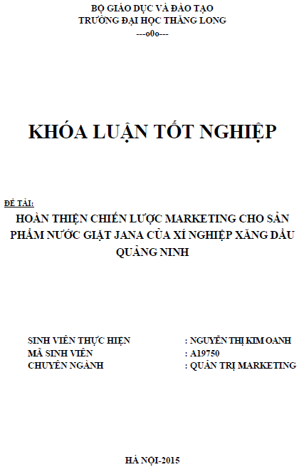 hoan thien chien luoc marketing cho san pham nuoc giat jana cua xi nghiep xang dau quang ninh