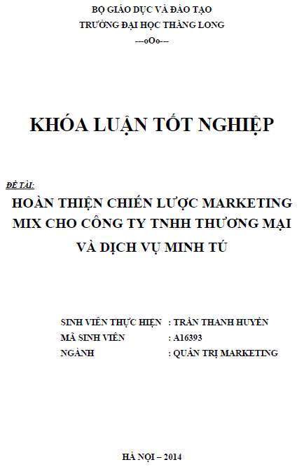 hoan thien chien luoc marketing mix cho cong ty tnhh thuong mai va dich vu minh tu