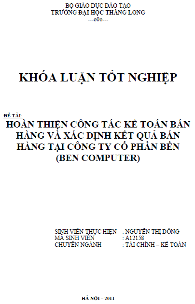 hoan thien cong tac ke toan ban hang va xac dinh ket qua ban hang tai cong ty co phan ben ben computer