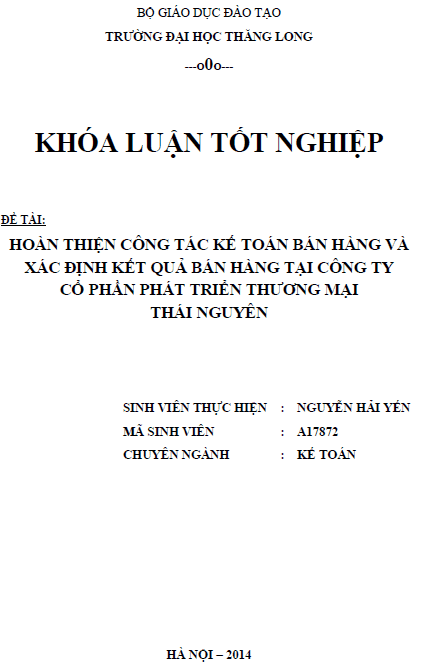 hoan thien cong tac ke toan ban hang va xac dinh ket qua ban hang tai cong ty co phan phat trien thuong mai thai nguyen