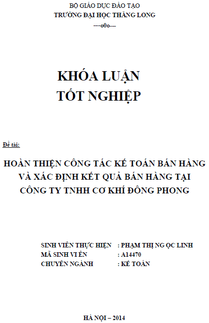 hoan thien cong tac ke toan ban hang va xac dinh ket qua ban hang tai cong ty tnhh co khi dong phong