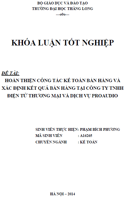 hoan thien cong tac ke toan ban hang va xac dinh ket qua ban hang tai cong ty tnhh dien tu thuong mai va dich vu proaudio