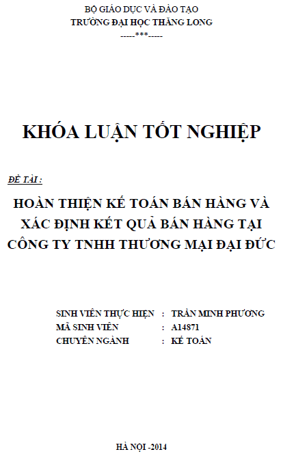 hoan thien cong tac ke toan ban hang va xac dinh ket qua ban hang tai cong ty tnhh thuong mai dai duc