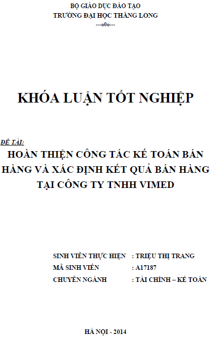 hoan thien cong tac ke toan ban hang va xac dinh ket qua ban hang tai cong ty tnhh vimed