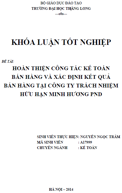 hoan thien cong tac ke toan ban hang va xac dinh ket qua ban hang tai cong ty trach nhiem huu han minh huong pnd