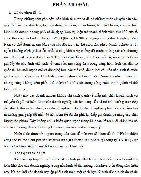 hoan thien cong tac ke toan chi phi san xuat va tinh gia thanh san pham tai cong ty tnhh viet nam co dien asia