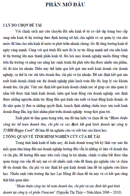 hoan thien cong tac ke toan doanh thu chi phi va xac dinh ket qua kinh doanh tai cong ty tnhh happy cook
