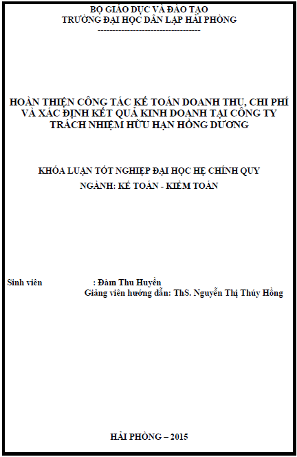 hoan thien cong tac ke toan doanh thu chi phi va xac dinh ket qua kinh doanh tai cong ty tnhh hong duong