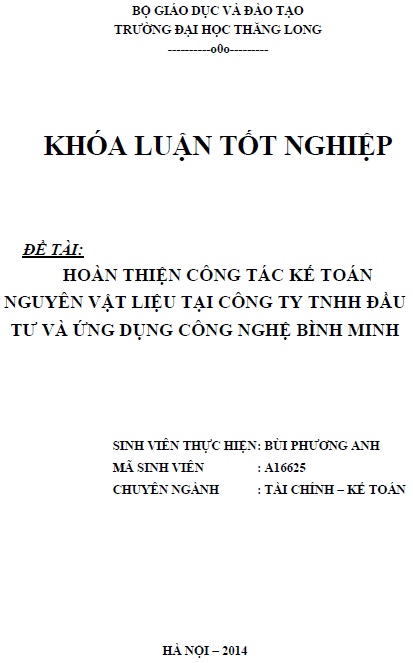 hoan thien cong tac ke toan nguyen vat lieu tai cong ty tnhh dau tu va ung dung cong nghe binh minh bui phuong anh
