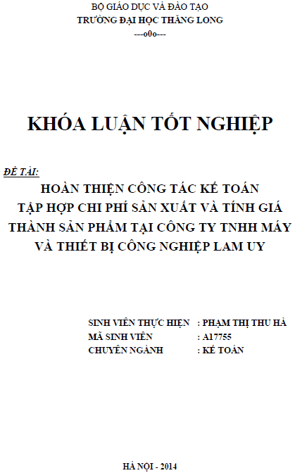 hoan thien cong tac ke toan tap hop chi phi san xuat va tinh gia thanh san pham tai cong ty tnhh may va thiet bi cong nghiep lam uy