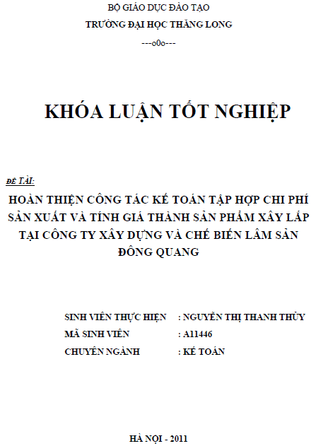 hoan thien cong tac ke toan tap hop chi phi san xuat va tinh gia thanh san pham xay lap tai cong ty xay dung va che bien lam san dong quang