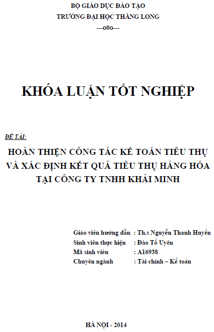 hoan thien cong tac ke toan tieu thu va xac dinh ket qua tieu thu hang hoa tai cong ty tnhh khai minh