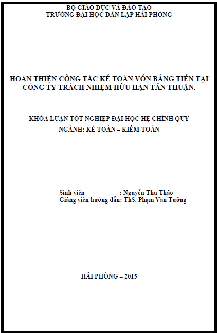 hoan thien cong tac ke toan von bang tien tai cong ty trach nhiem huu han tan thuan