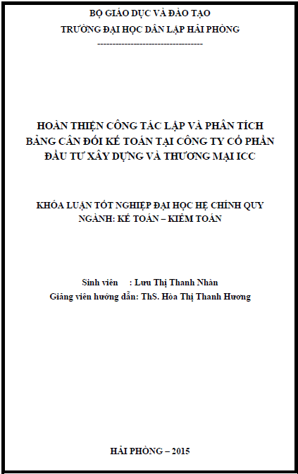 hoan thien cong tac lap va phan tich bang can doi ke toan tai cong ty co phan dau tu xay dung va thuong mai icc