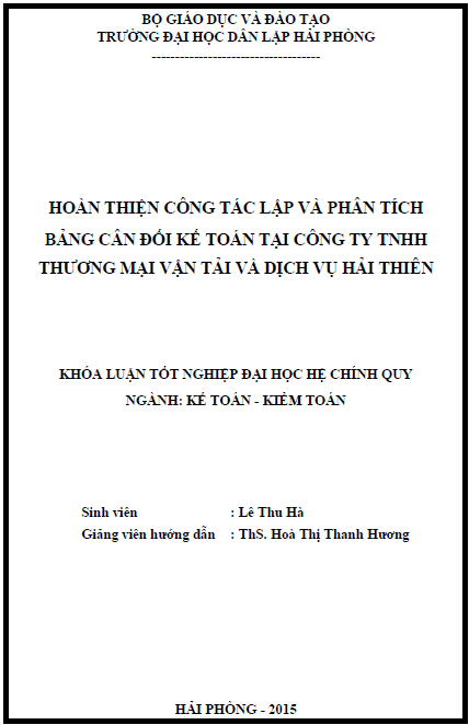 hoan thien cong tac lap va phan tich bang can doi ke toan tai cong ty tnhh thuong mai van tai va dich vu hai thien