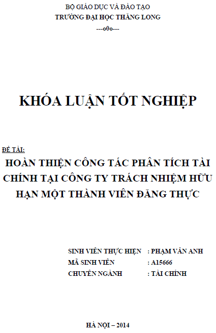 hoan thien cong tac phan tich tai chinh tai cong ty trach nhiem huu han mot thanh vien dang thuc