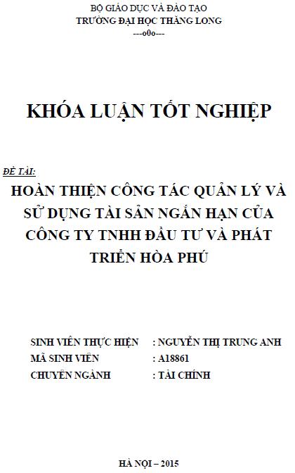 hoan thien cong tac quan ly va su dung tai san ngan han cua cong ty tnhh dau tu va phat trien hoa phu