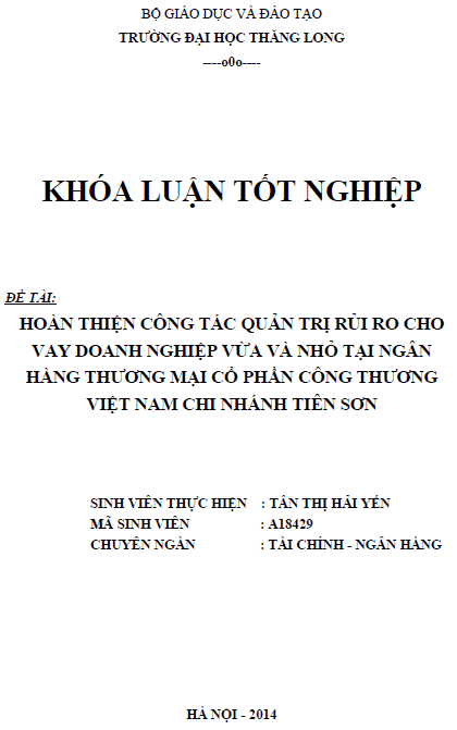hoan thien cong tac quan tri rui ro cho vay doanh nghiep vua va nho tai ngan hang thuong mai co phan cong thuong viet nam chi nhanh tien son