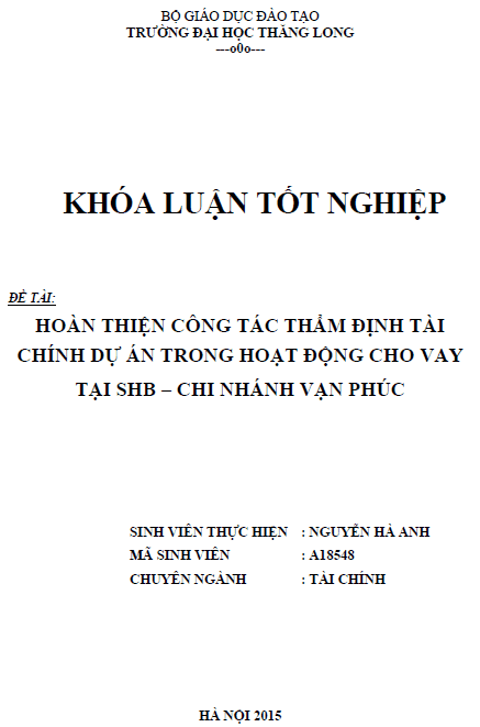 hoan thien cong tac tham dinh du an trong hoat dong cho vay tai shb chi nhanh van phuc