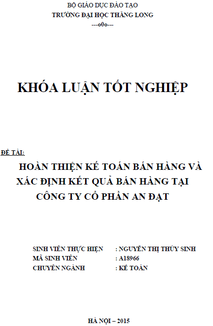 hoan thien ke toan ban hang va xac dinh ket qua ban hang tai cong ty co phan an dat