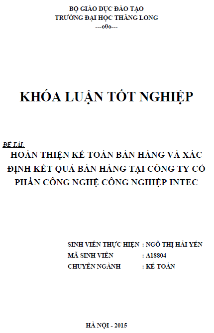hoan thien ke toan ban hang va xac dinh ket qua ban hang tai cong ty co phan cong nghe cong nghiep intec