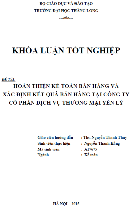 hoan thien ke toan ban hang va xac dinh ket qua ban hang tai cong ty co phan dich vu thuong mai yen ly