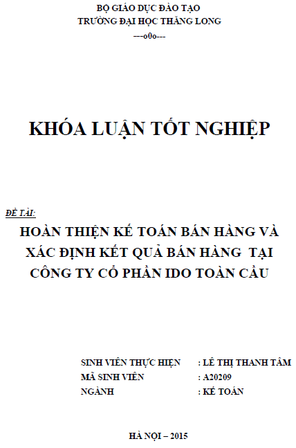 hoan thien ke toan ban hang va xac dinh ket qua ban hang tai cong ty co phan ido toan cau