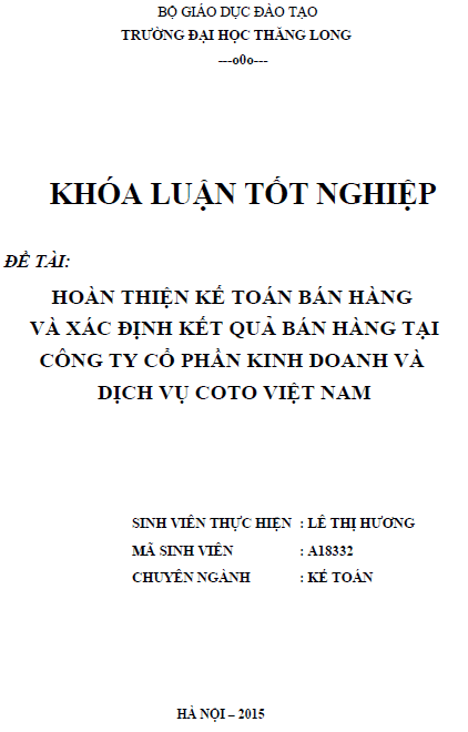 hoan thien ke toan ban hang va xac dinh ket qua ban hang tai cong ty co phan kinh doanh va dich vu coto viet nam