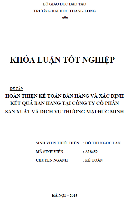 hoan thien ke toan ban hang va xac dinh ket qua ban hang tai cong ty co phan san xuat va dich vu thuong mai duc minh